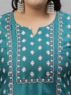 Sztori Plus Size Floral Printed Art Silk Kurta With Trousers | Grocsy