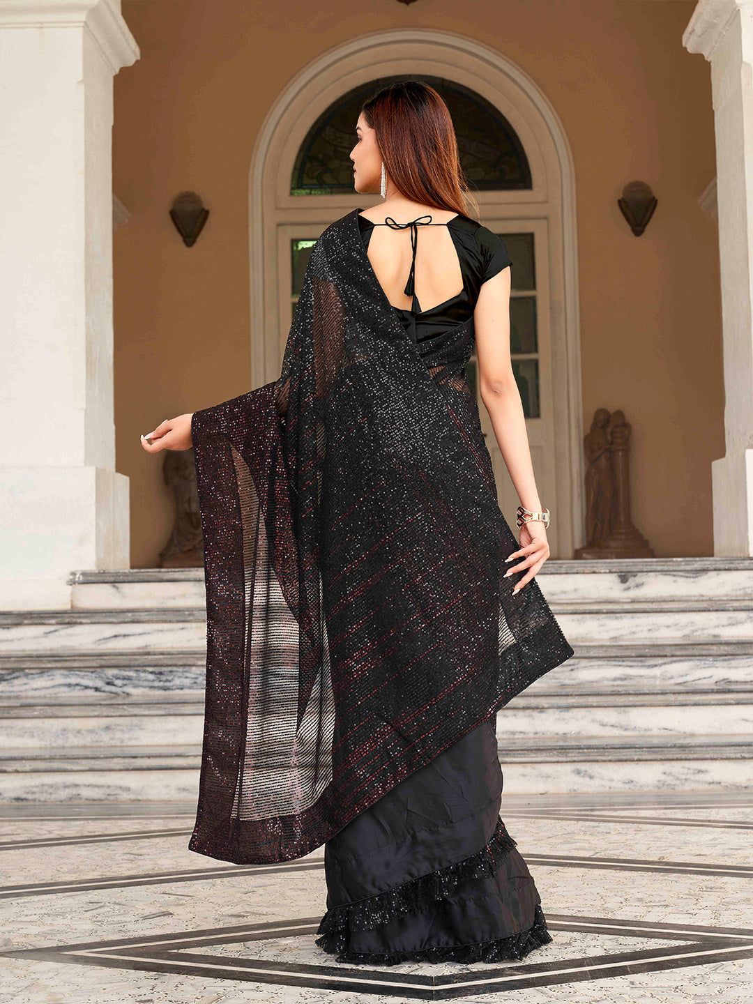 Tikhi Imli Sequinned Satin Heavy Work Saree | Grocsy