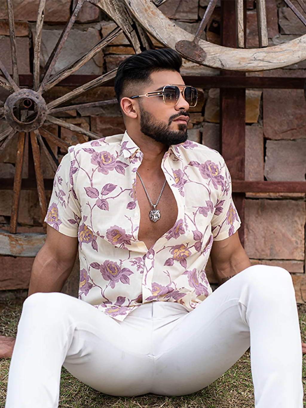 Miravan Men's Pink Floral Printed Half Sleeve Slim Fit shirt | Grocsy