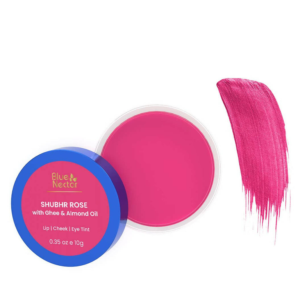 Blue Nectar Shubhr Rose Lip, Cheek & Eye Tint with Ghee & Almond Oil | Grocsy