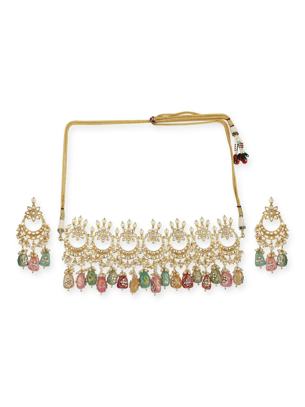 Maharani Kundan Choker with Multi Stones and Earrings- Ruby Raang | Grocsy