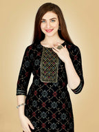 Jyoti Fashion Women's Black Viscose Rayon Embroidered Kurta Pant Set | Grocsy