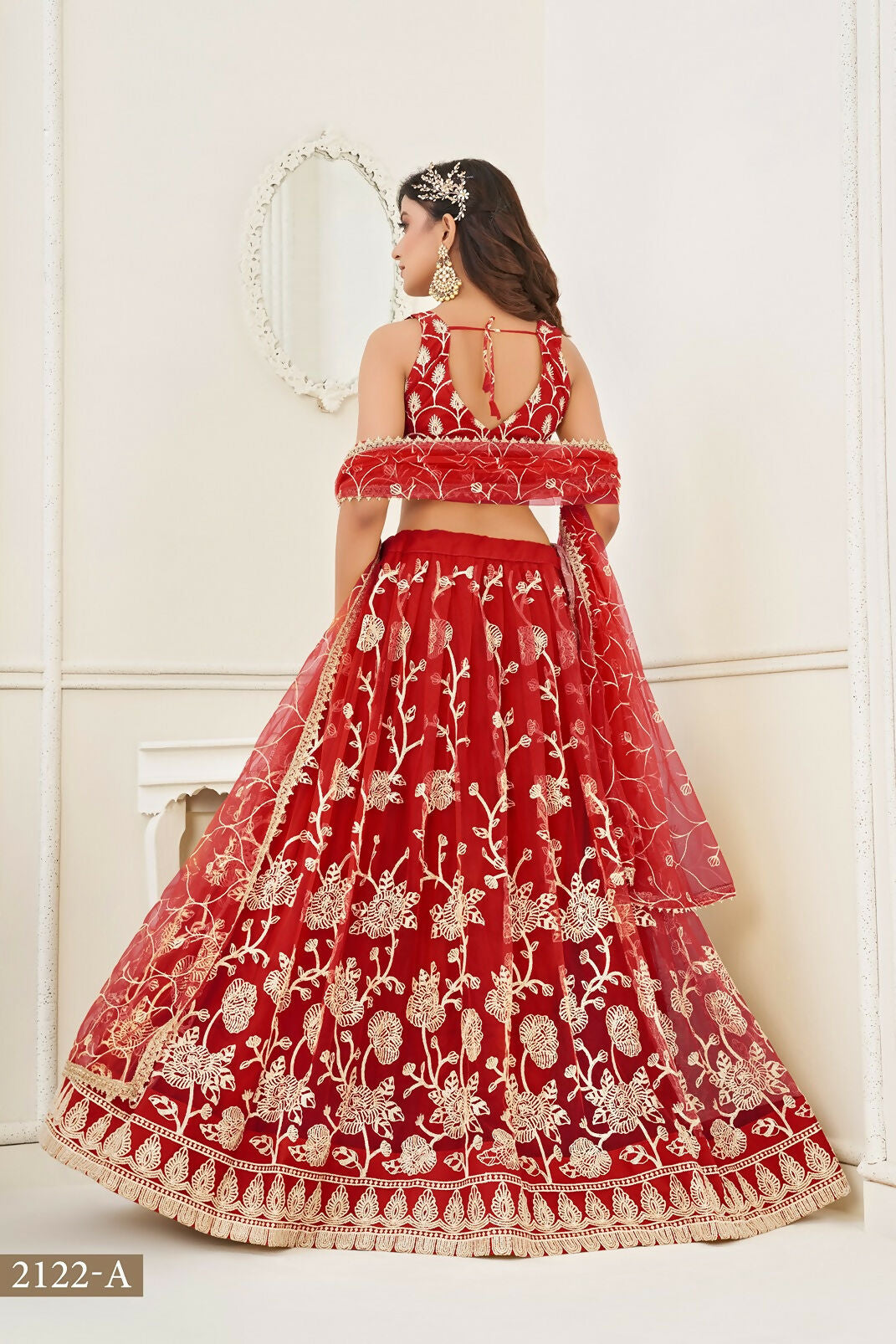Eilara Women'S Red Butterfly Net With Sequins And Embroidery Work Lehenga Choli For Wedding | Grocsy