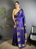 Joban Fashion Violet Motifs Zari Weaving Soft Silk Banarasi Saree | Grocsy
