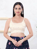 Joban Fashion Off-White Gajji Silk Sleeveless Back Open Blouse | Grocsy