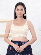 Joban Fashion Off-White Gajji Silk Sleeveless Back Open Blouse | Grocsy