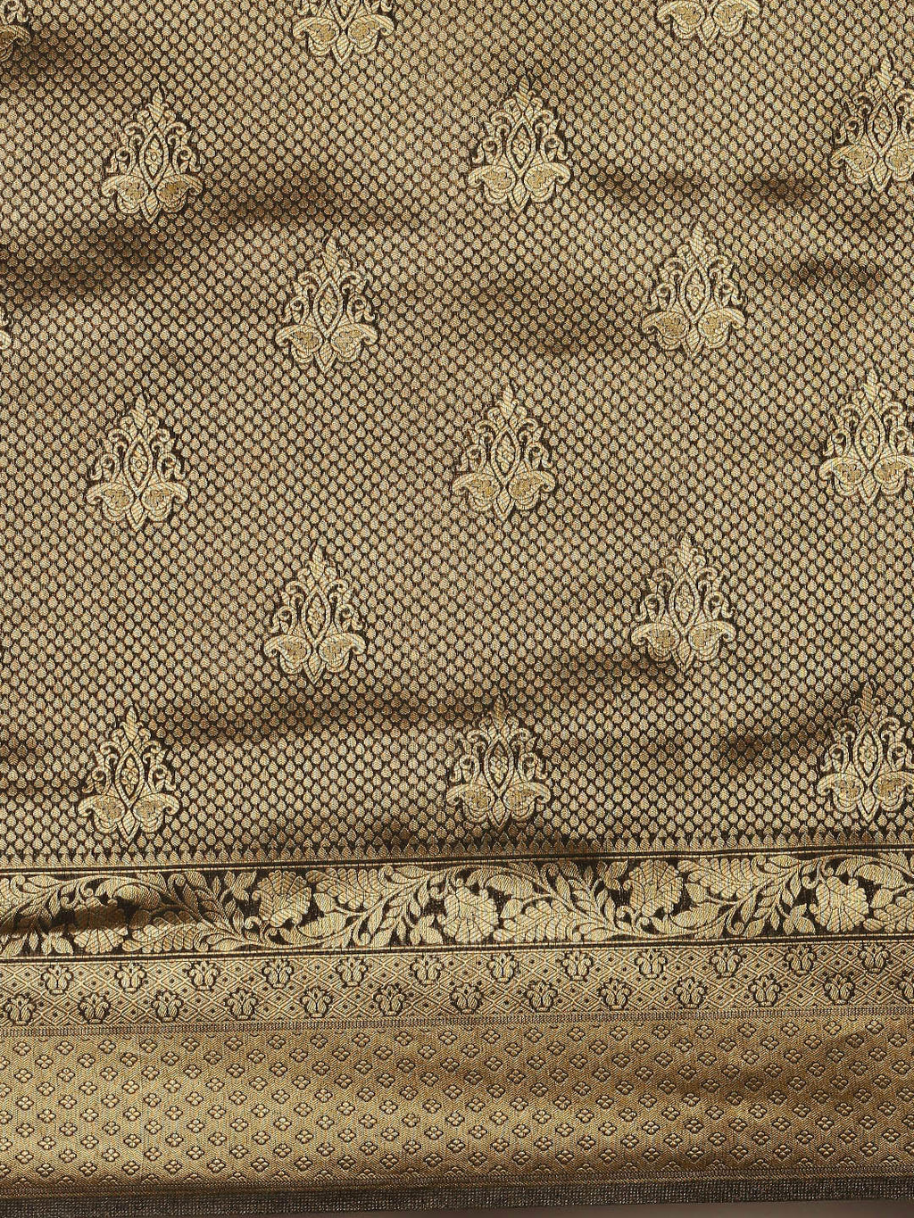 Saree Mall Black & Gold-Toned Ethnic Motifs Zari Silk Blend Banarasi Saree | Grocsy