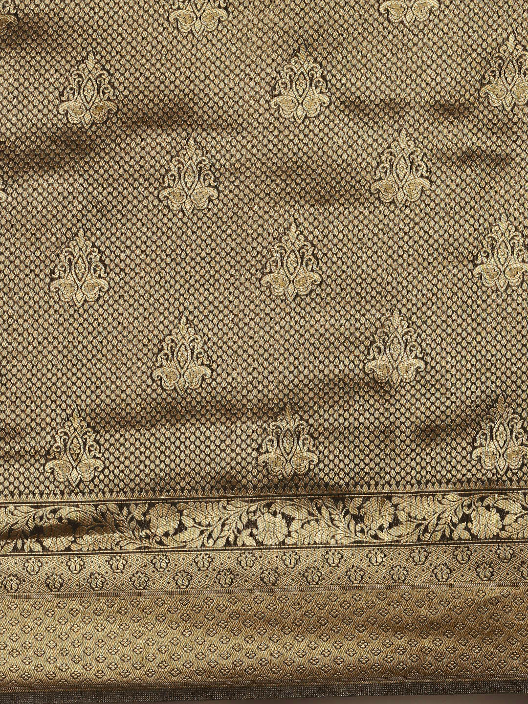 Saree Mall Black & Gold-Toned Ethnic Motifs Zari Silk Blend Banarasi Saree | Grocsy