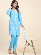 HOUSE OF KARI Floral Embroidered Chikankari Pure Cotton Straight Kurta With Trousers | Grocsy