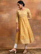 Aks Geometric Printed Cotton Anarkali Kurta | Grocsy