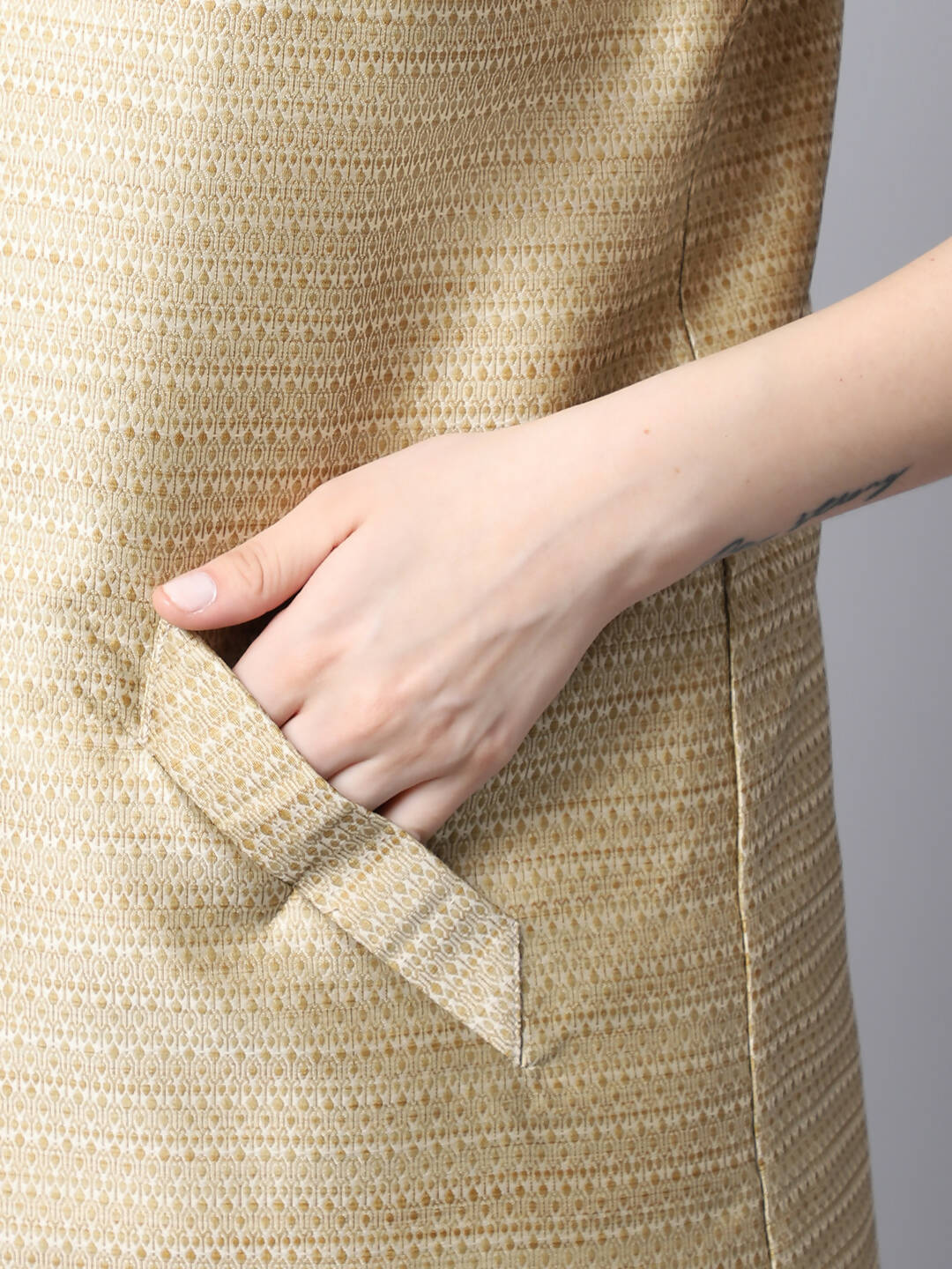 Even Apparels Beige Bansari Silk Open Front Women's Long Coat | Grocsy