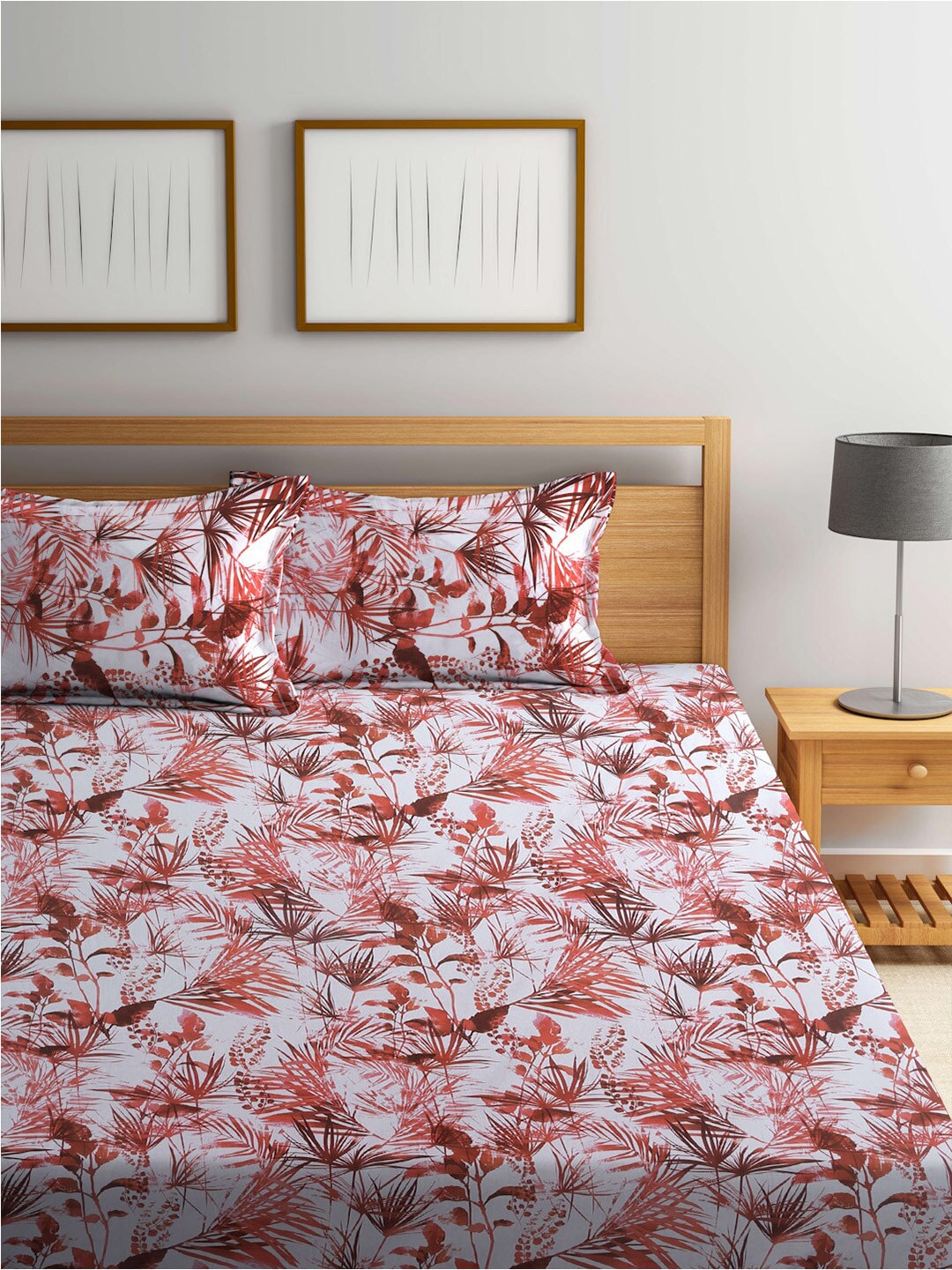 BOMBAY DYEING Serenita Brown Printed Cotton 144 TC Queen Bedsheet with 2 Pillow Covers | Grocsy