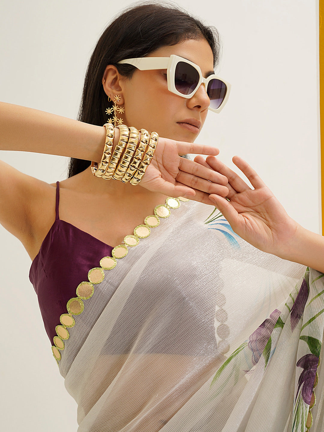 Tikhi Imli Floral Printed Poly Chiffon Saree | Grocsy