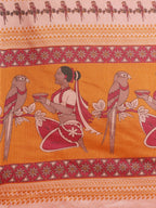 Saree Mall Peach-Coloured & Maroon Warli Print Bhagalpuri Saree | Grocsy