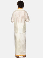 Sethukrishna Men Cream-Coloured Solid Art Silk Dhoti With Angavastram | Grocsy