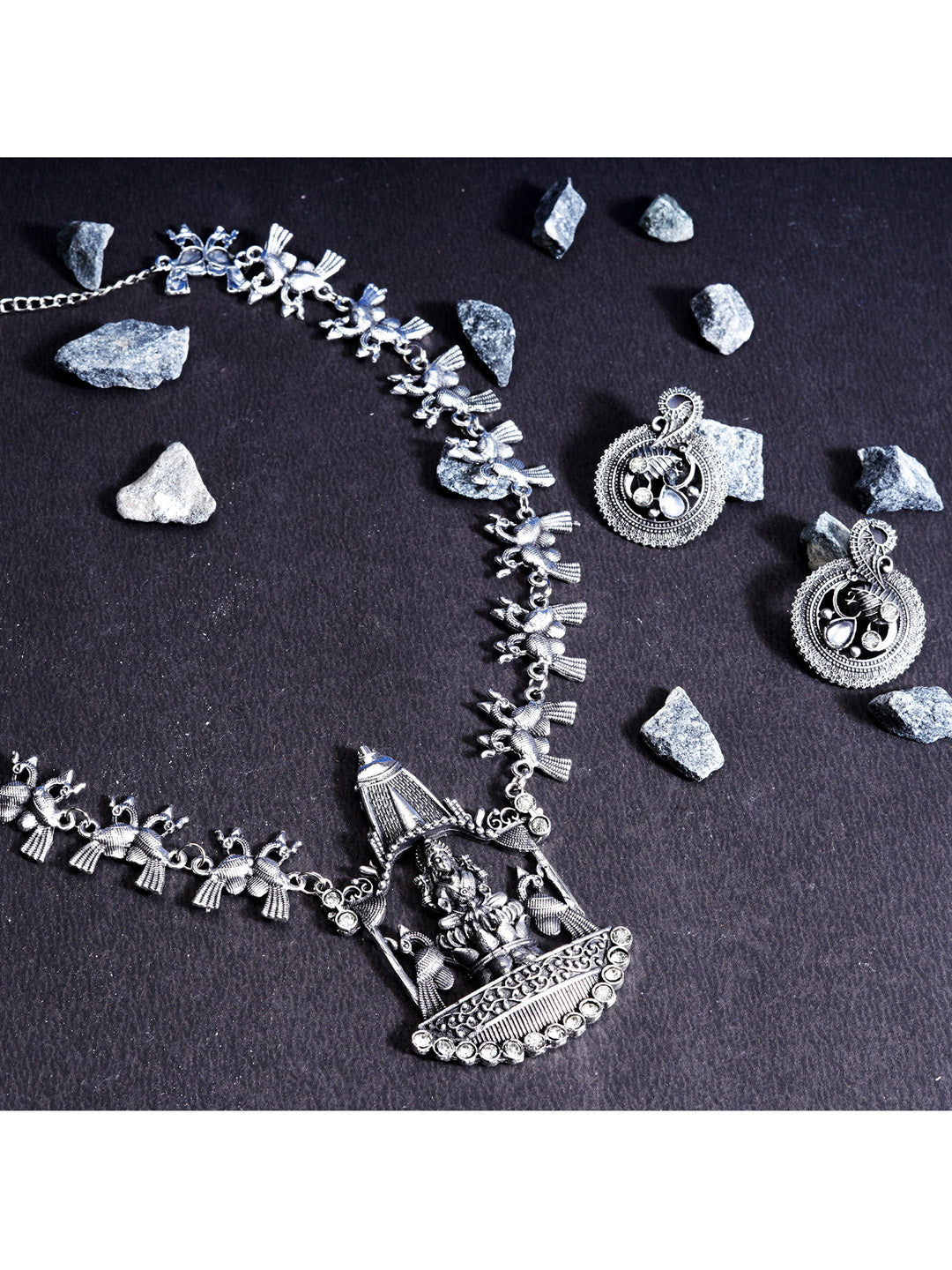 Cardinal Silver-Toned Oxidised Long Jewellery Set Jewellery Set | Grocsy