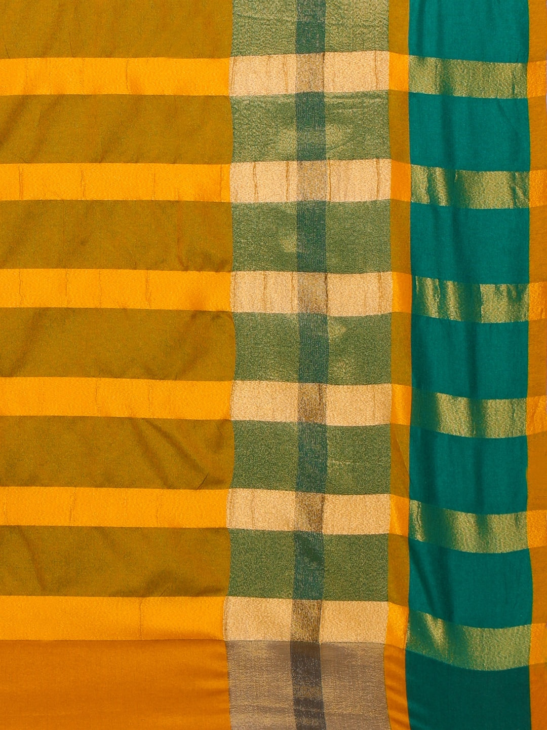 Saree Mall Mustard & Green Silk Cotton Colourblocked Kanjeevaram Saree | Grocsy