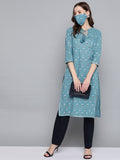 HERE&NOW Women Blue White Printed Straight Kurta | Grocsy