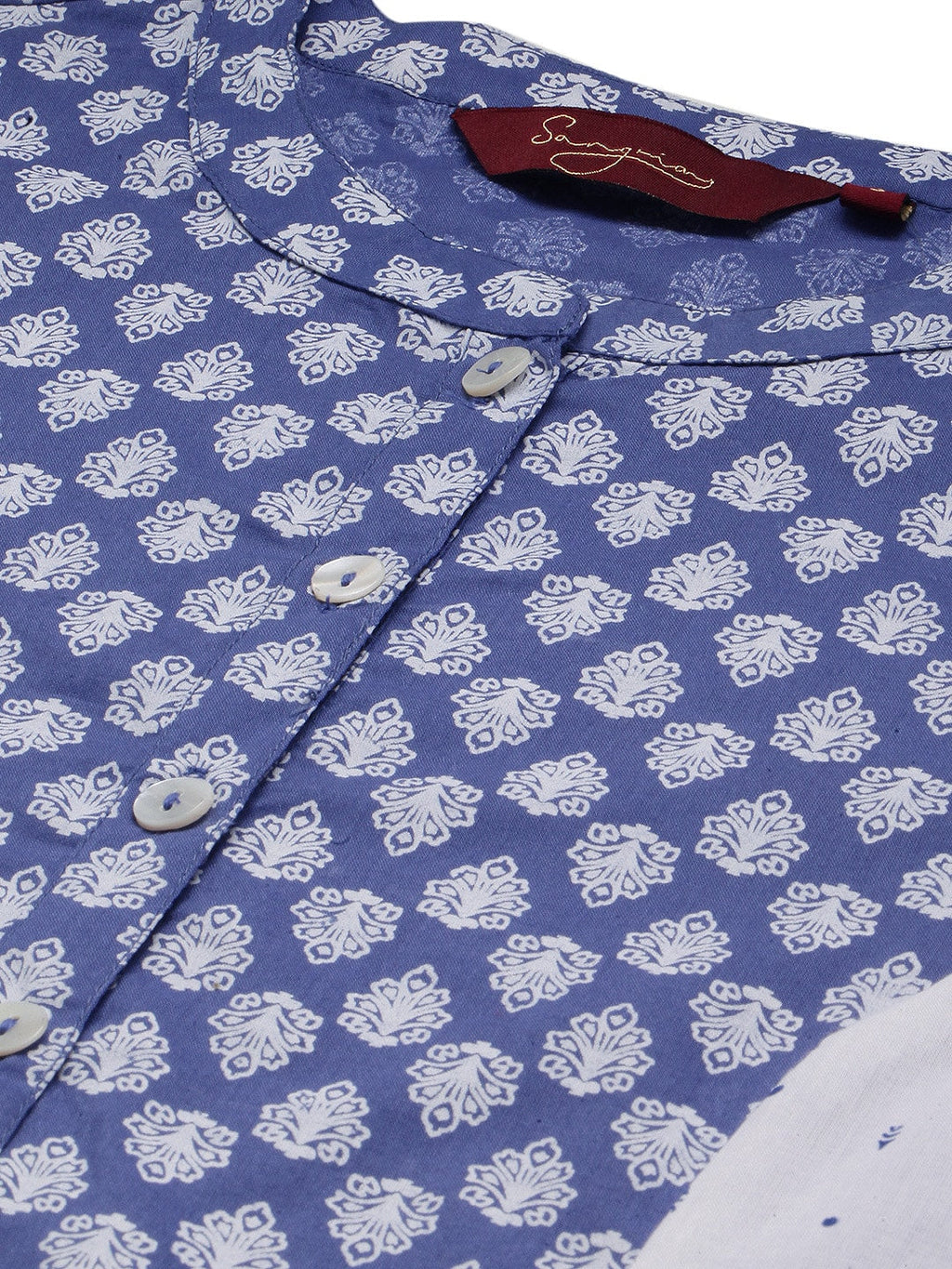 Sangria Women White Ethnic Motifs Printed Panelled Pure Cotton Kurta with Trousers | Grocsy