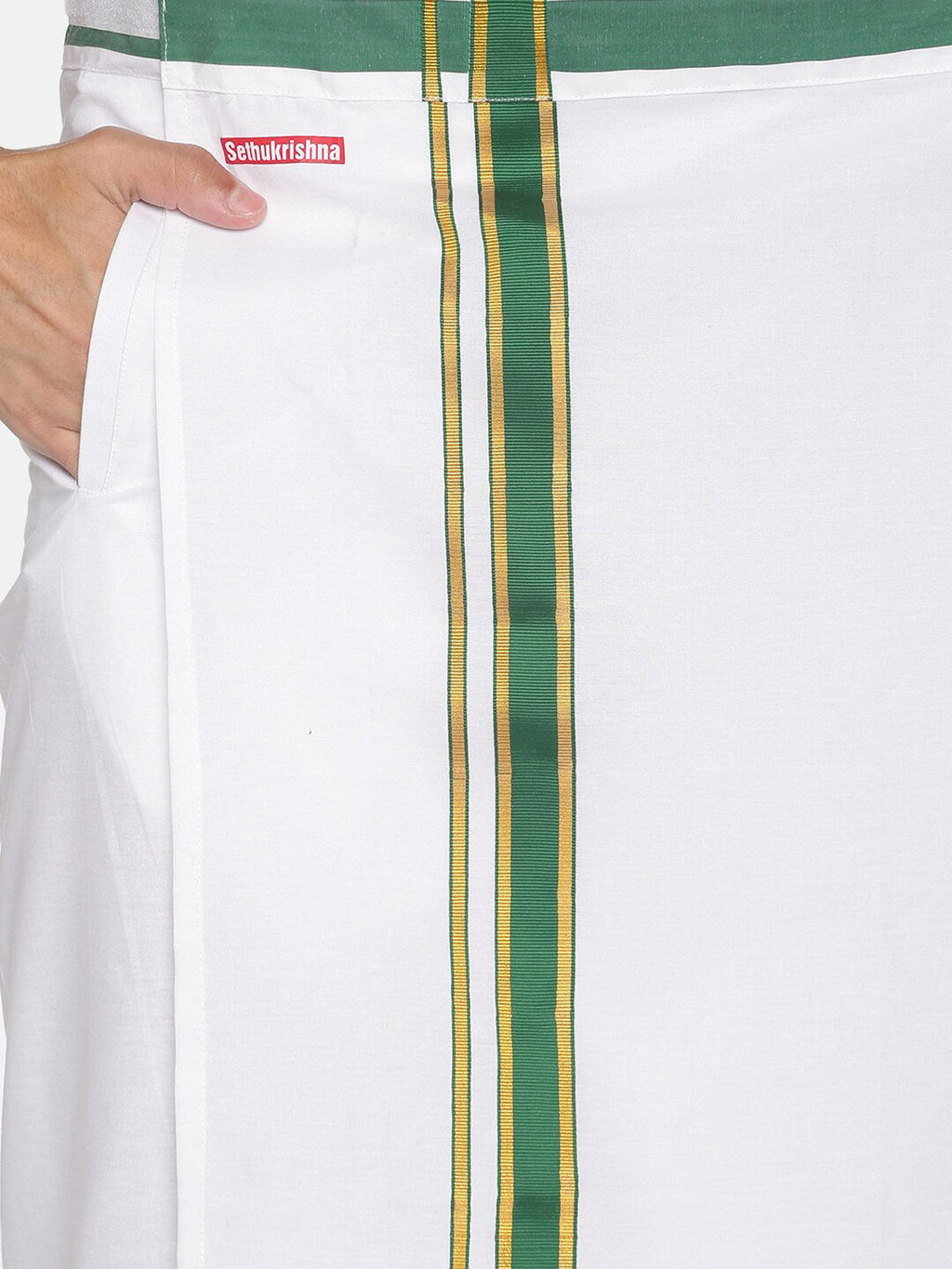 Sethukrishna White Solid Cotton Readymade Dhoti For Men | Grocsy