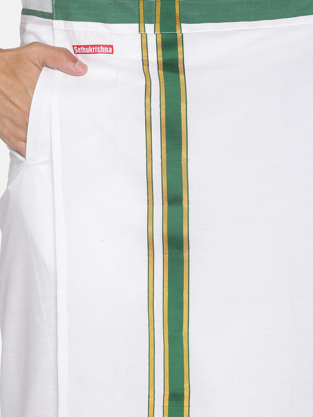 Sethukrishna White Solid Cotton Readymade Dhoti For Men | Grocsy