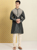 House of Pataudi Men Embroidered Mirror Work Jashn Kurta | Grocsy