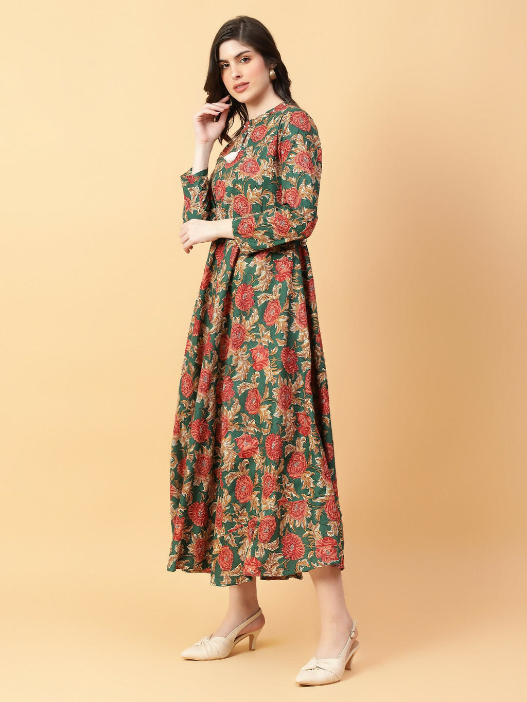 Joban Fashion Green Cotton Printed & Hand Work Dress | Grocsy