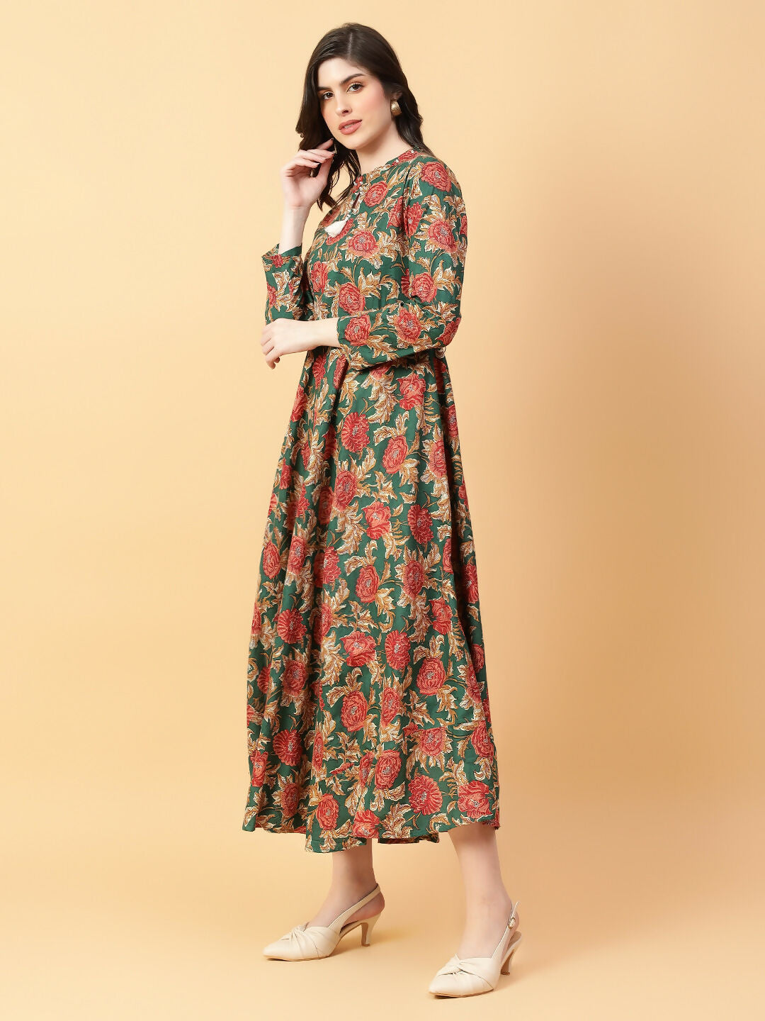 Joban Fashion Green Cotton Printed & Hand Work Dress | Grocsy