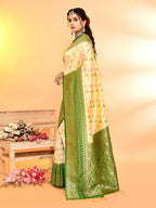 Joban Fashion Light Yellow & Parrot Green Plain With Weaving Border Banarasi Silk Sarees | Grocsy