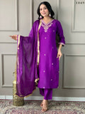 Partywear Designer Viscose Chanderi Wine Stitched Suit With Dupatta - Tanisha | Grocsy