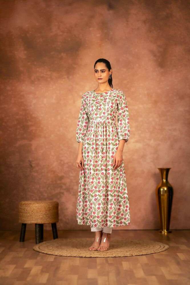 Joban Fashion Red Floral Hand Block Printed Cotton Kurta Pant Set | Grocsy