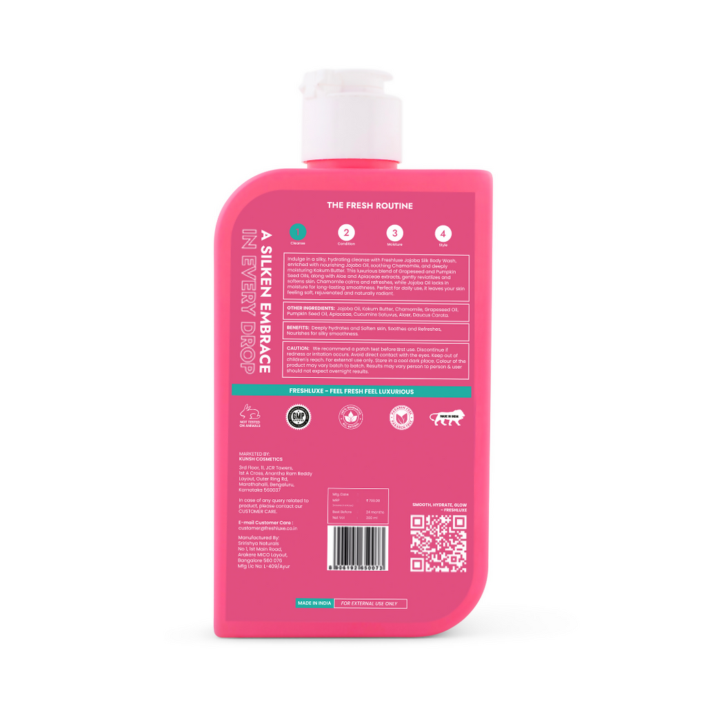 FreshLuxe Silk Bodywash Exfoliating & Hyderation Jojoba, Camomile & Ylang Ylang | Grocsy