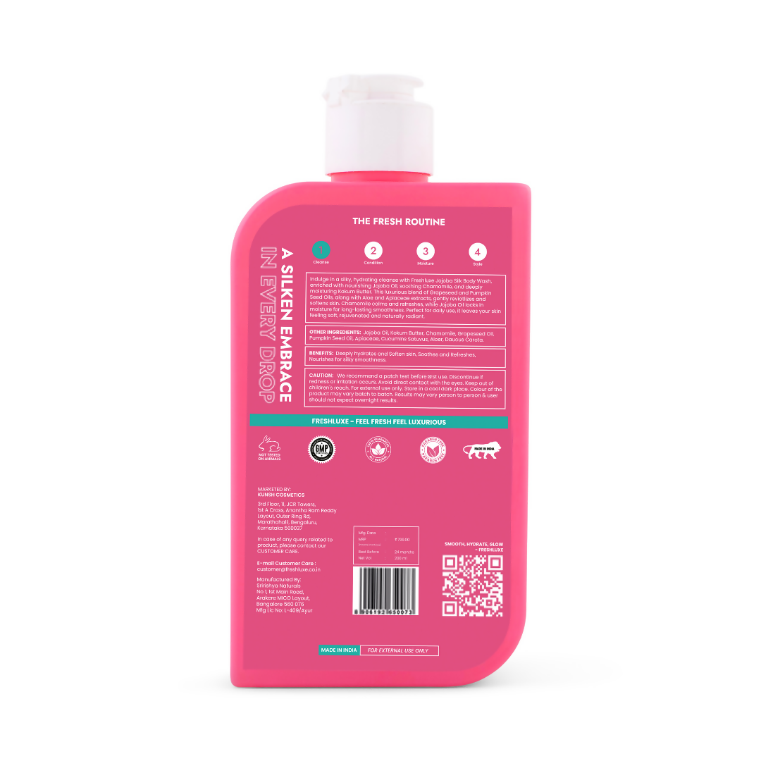 FreshLuxe Silk Bodywash Exfoliating & Hyderation Jojoba, Camomile & Ylang Ylang | Grocsy