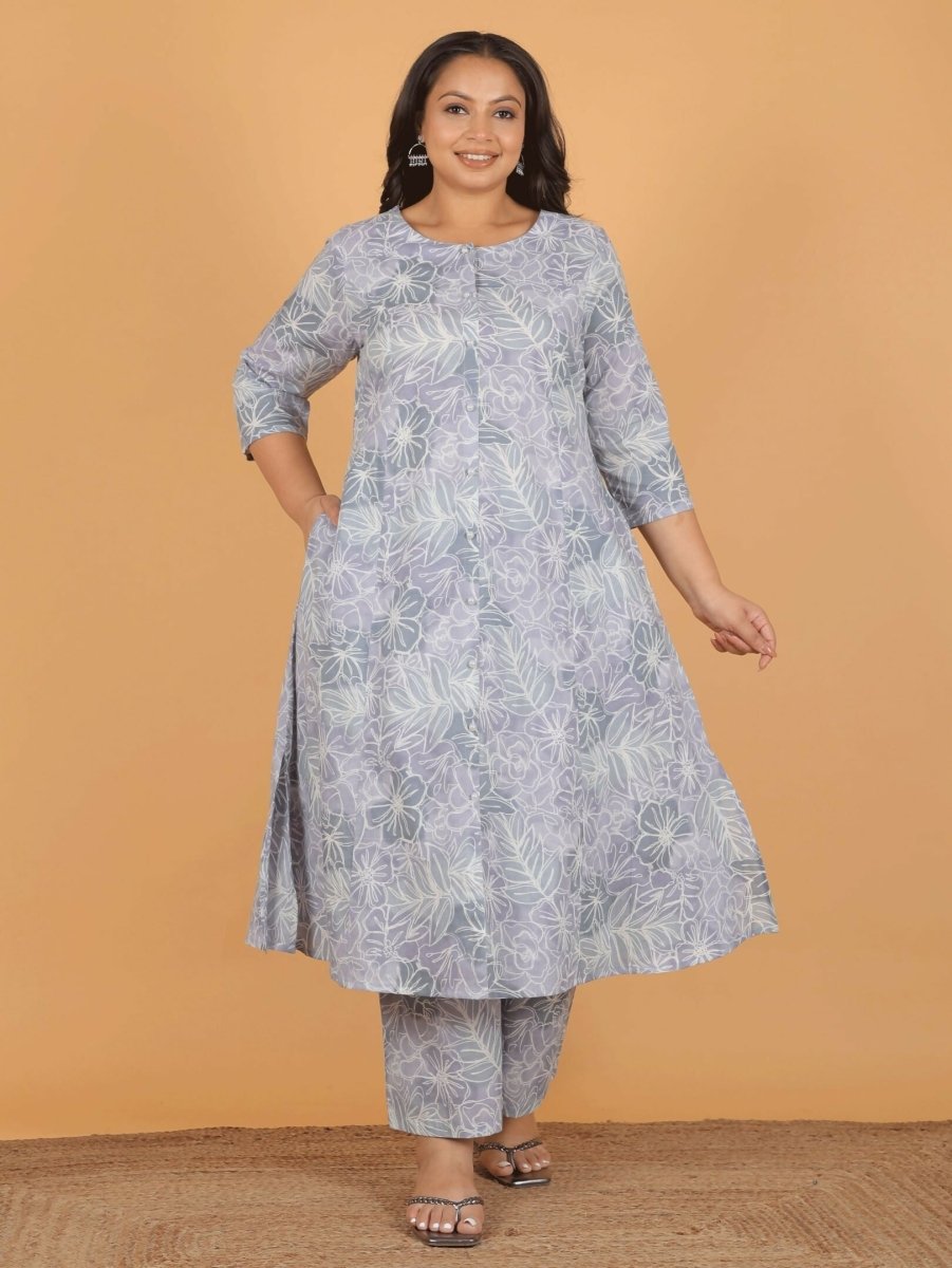Aramya Grey Soft Cotton Floral Print A-line Kurta Set for Women | Grocsy