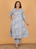 Aramya Grey Soft Cotton Floral Print A-line Kurta Set for Women | Grocsy