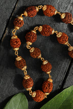 Mominos Fashion Joharkamal Gold-Polished Statement Rudraksha Mala Long Necklace (Golden) | Grocsy
