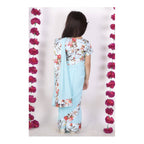Little Bansi Girls 90's Era Saree with Silk Floral Blouse - Sky Blue | Grocsy
