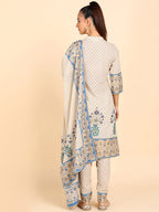 HERE&NOW Women Blue Floral Printed Pure Cotton Kurta with Trousers & With Dupatta | Grocsy