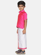 Sethukrishna Boys Pink & White Shirt with Veshti Set | Grocsy