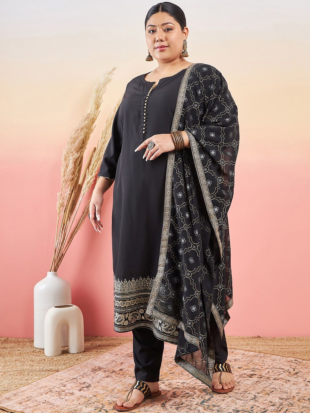 Sztori Paisley Printed Round Neck Straight Kurta With Trouser & Dupatta | Grocsy