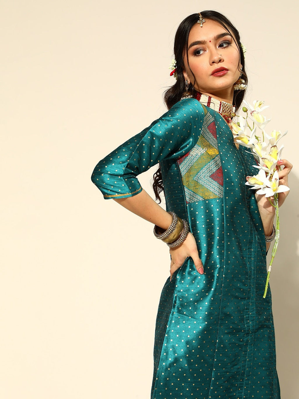 Sangria Geometric Polyester Kurta Set | Grocsy