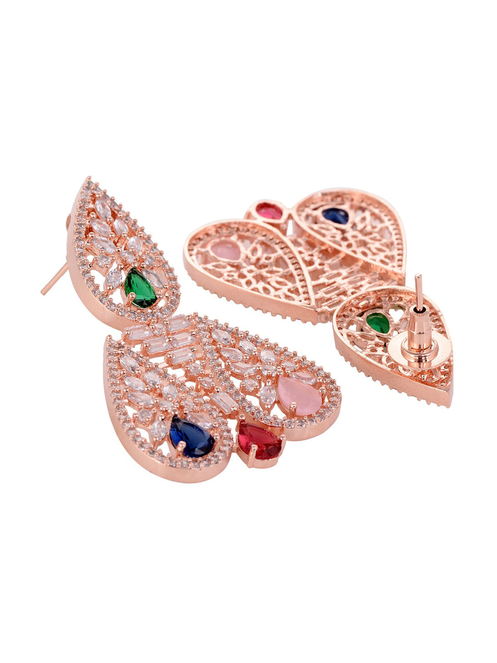 Saraf RS Jewellery Rose Gold-Polished White & Green AD-Studded Jewellery Set | Grocsy