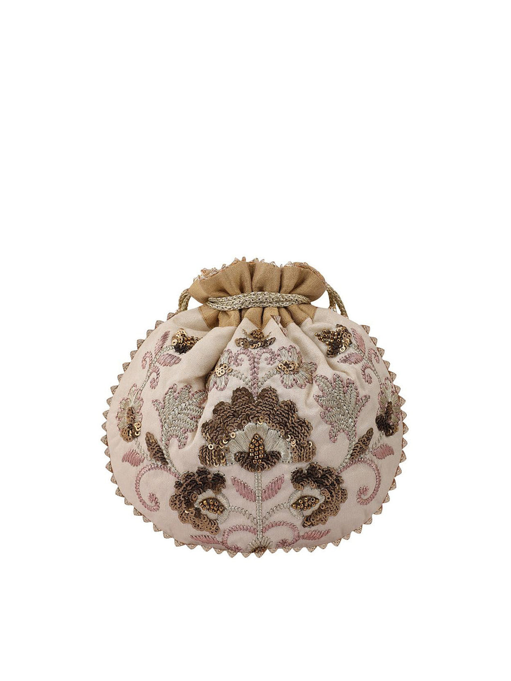 Masq Beige & Brown Embellished Embroidered Potli Clutch