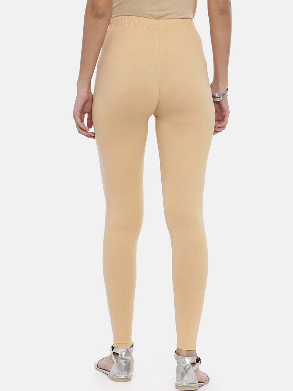 Souchii Beige Solid Slim-Fit Ankle-Length Leggings For Women | Grocsy
