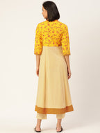 HERE&NOW Women Yellow Floral Printed Empire Kurta with Trousers & Dupatta | Grocsy