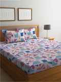 BOMBAY DYEING Serenita Blue Printed Cotton 144 TC King Bedsheet with 2 Pillow Covers | Grocsy
