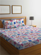 BOMBAY DYEING Serenita Blue Printed Cotton 144 TC King Bedsheet with 2 Pillow Covers | Grocsy