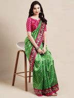 Saree Mall Green & Fuchsia Bandhani Silk Blend Bandhani Sarees | Grocsy