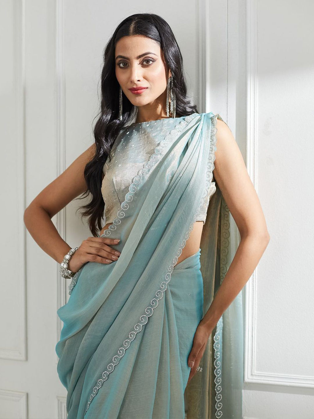 kasee Beads and Stones Pure Silk Saree | Grocsy
