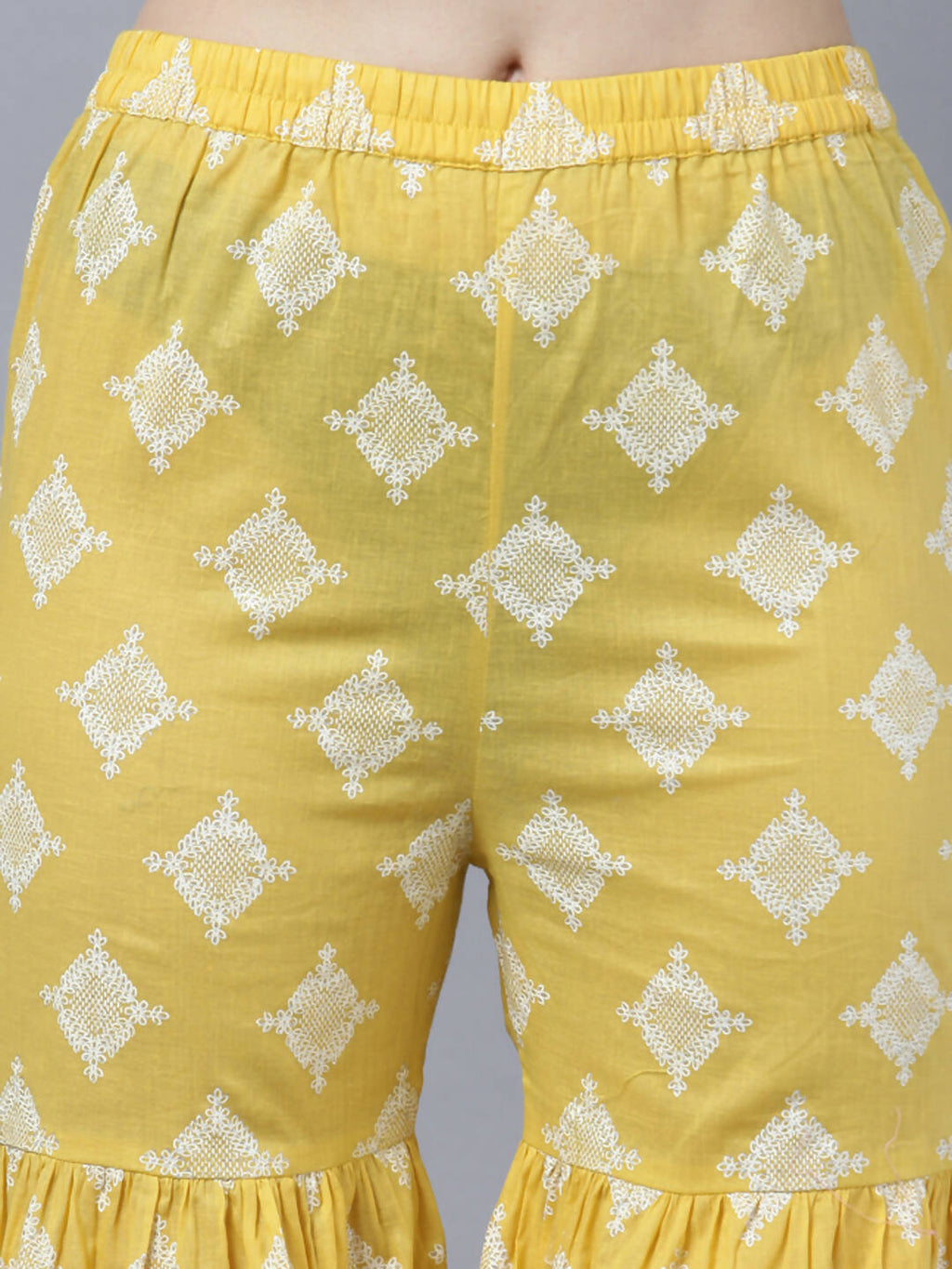 Myshka Women Yellow Floral Pure Cotton Kurti with Palazzos With Dupatta | Grocsy
